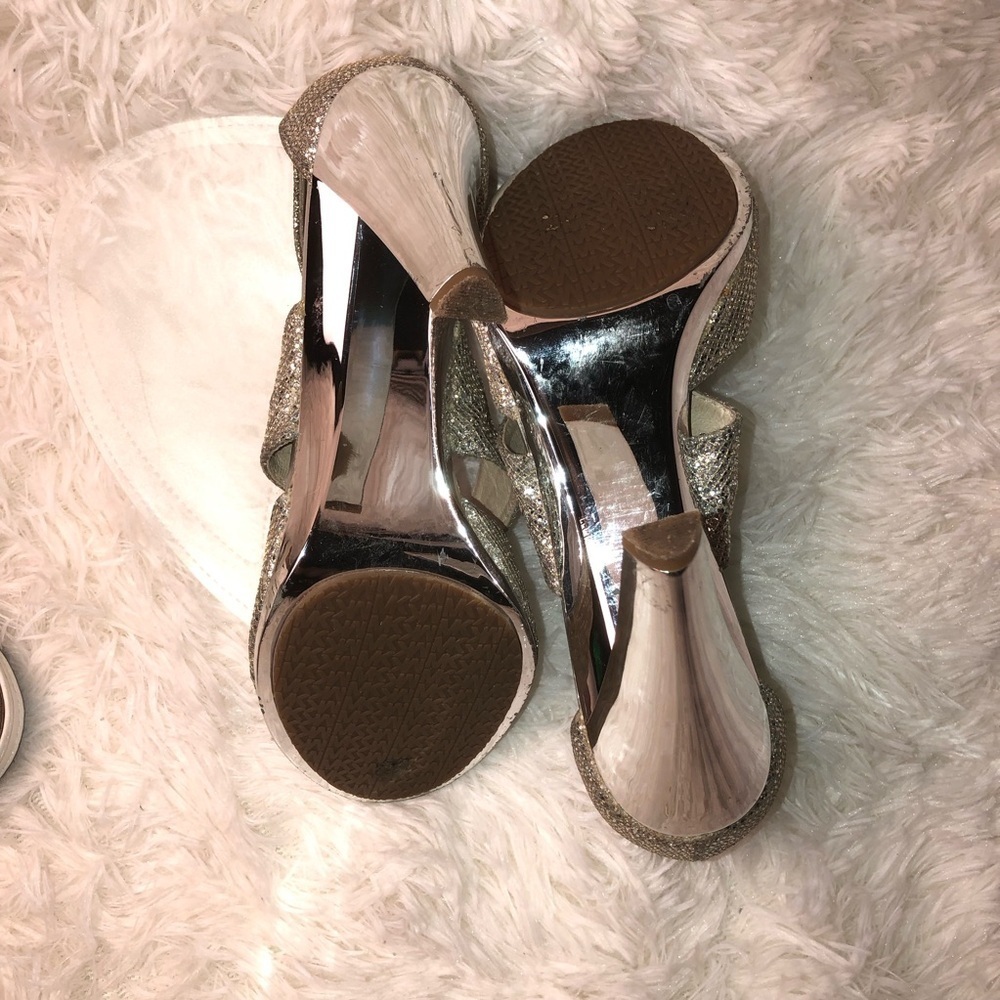 Michael Kors Silver Glitter High Heel Sandals - Picture 14 of 16